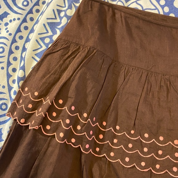 ANTHRO!💚👗ANTHROPOLOGIE IPSA BROWN A LINE SKIRT👗💚11/12 21” PINK EMBROIDERY - Picture 3 of 10